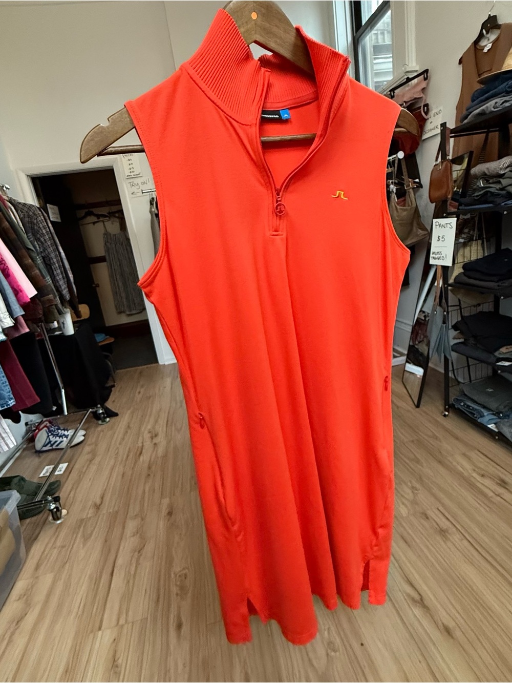 J.Lindeberg Bright Orange Sleeveless Zip Golf Top